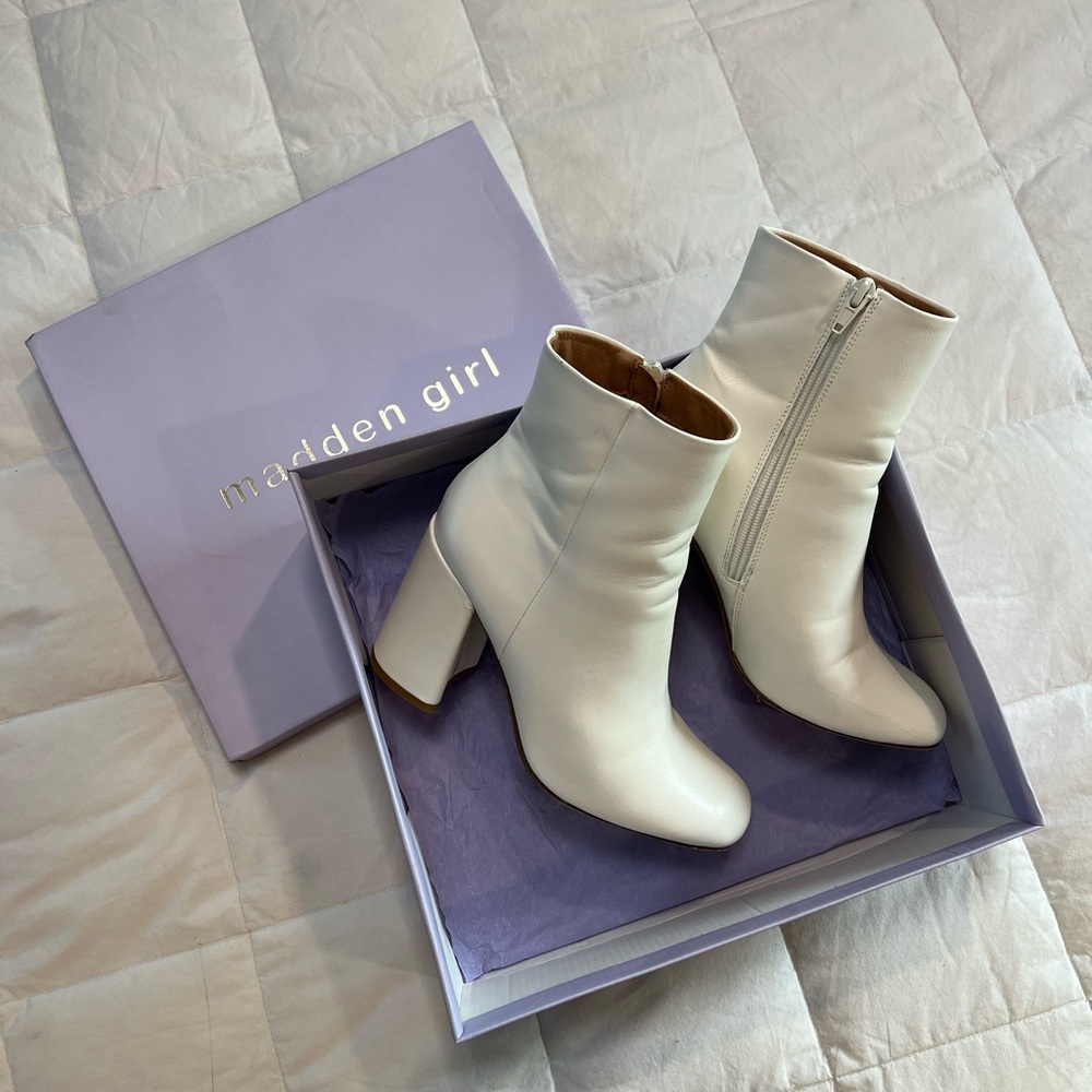 Madden Girl White Ankle Boots